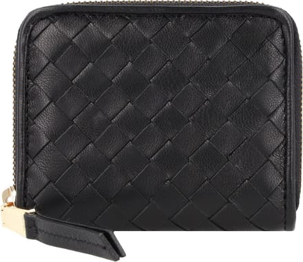 abro Leren Portemonnee Leather Piuma Weaving Zip Wallet Black / Gold Zwart