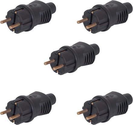 Set van 5 Rubberen Schuko Stekkers voor Buiten, IP44, 16A