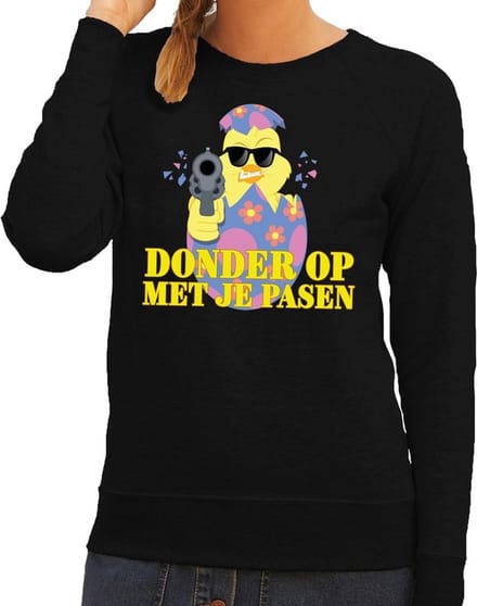 Fout Paas sweater zwart donder op met je Pasen voor dames - Pasen trui M