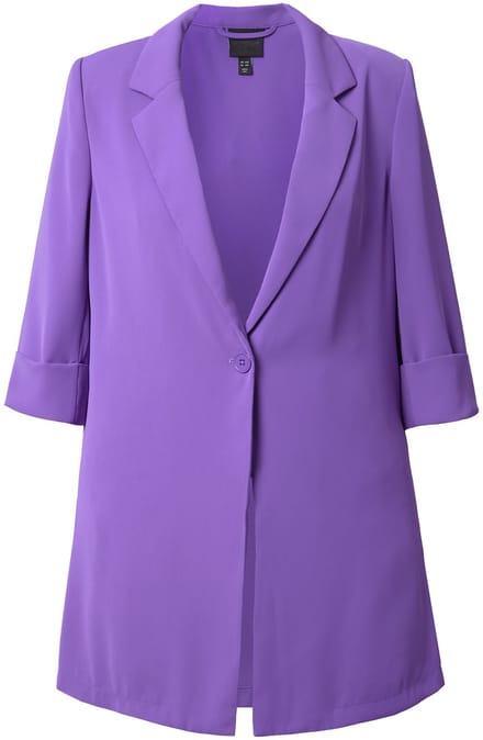 Ulla Popken - Dames - Blazer reverskraag knoopsluiting 3/4-mouwen - Purper - Maat 50+