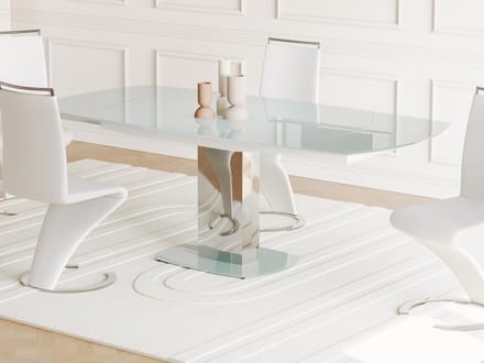 Vente-unique Eettafel TALICIA uitschuifbaar van gehard glas en metaal - 6 tot 8 personen - wit