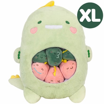 Dinosaurus Pluche Knuffel XL 50 cm + 6 mini Dinosaurus knuffels 10 cm