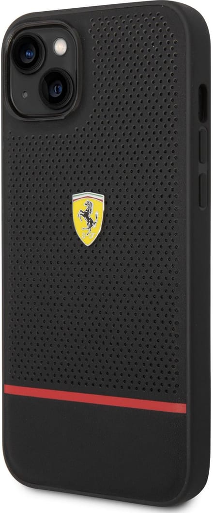 Ferrari Back cover - iPhone 14 Plus & 15 Plus - Zwart - Geperforeerde textuur - Sportieve uitstraling