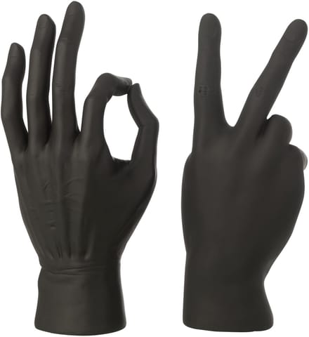 J-Line decoratie Beeldje Gebarentaal - polyresin - zwart - set van 2