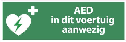 AED in dit voertuig aanwezig tekststicker 450 x 150 mm