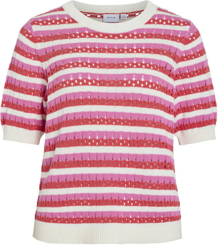 VILA - VIELINJA O-NECK 2/4 STRIPE KNIT TOP/R/1 - Dames - T-shirts