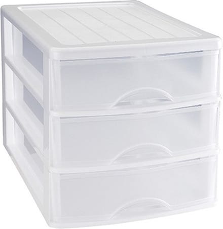 PlasticForte Ladeblok - 3 lades - wit - L35,5 x B27 x H26 cm - bureau organizer