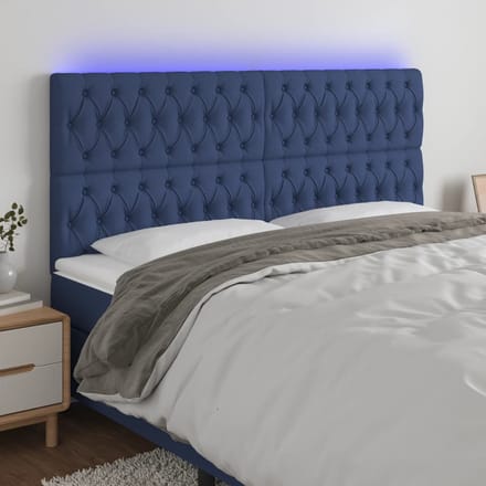 vidaXL - Hoofdbord - LED - 200x7x118/128 - cm - stof - blauw