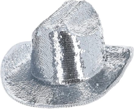 Fever - Deluxe Sequin Cowboy Hat Kostuum Hoed - Zilverkleurig