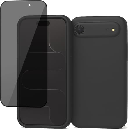 Hoesje geschikt voor iPhone 17 Air - Privacy Screenprotector Volledig Dekkend Glas - Mat Back Case Zwart