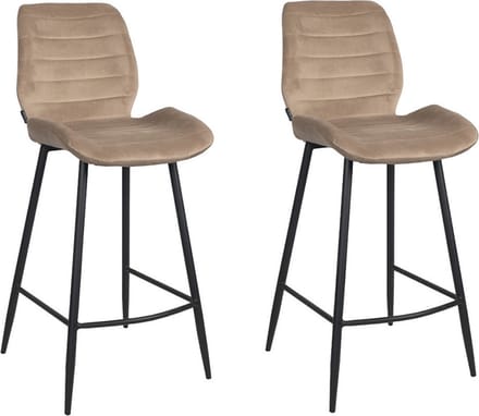 Bronx71® Velvet barkruk Toby taupe 71 cm - Barkrukken set van 2 - barstoel