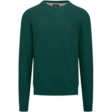 Fynch-Hatton Trui O-Neck Uni Color Fine Texture Dark Emerald / male