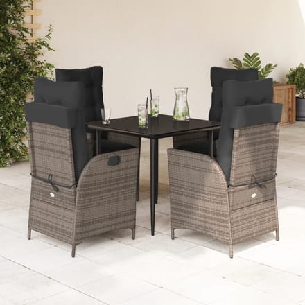 vidaXL - 5-delige - Tuinset - met - kussens - poly - rattan - grijs