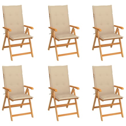 vidaXL - Inklapbare - stoelen - 6 - st - met - beige - kussens - massief - teakhout