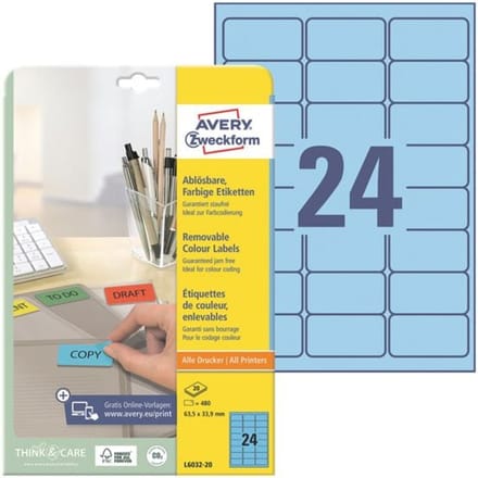 Verwijderbare gekleurde etiketten 63.5 x 33.9 mm 480 stuks