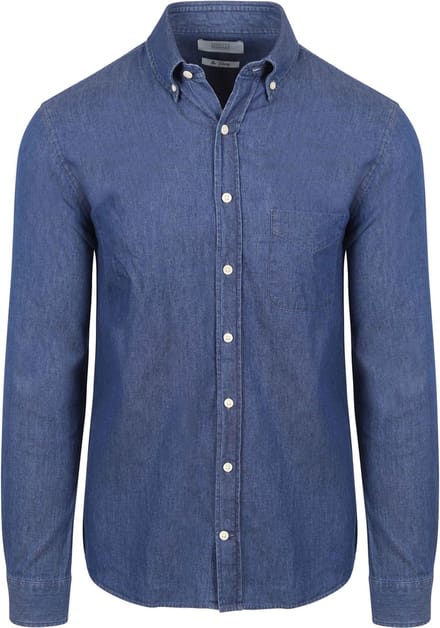 King Essentials The Tommy Denim Overhemd Chambray Blauw - Maat S - Heren - Casual Shirt