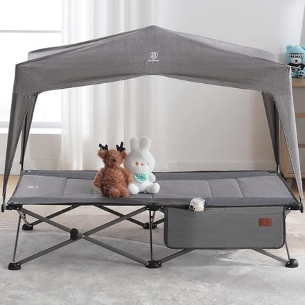 Kinderbed opvouwbaar met dak - Veldbed voor kinderen - Draagbaar klapbed 131x69 cm