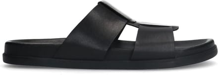 Manfield - Heren - Zwarte leren slippers - Maat 45