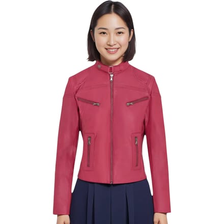 Roze casual slim-fit leren bikerjack voor dames - Tulsa
