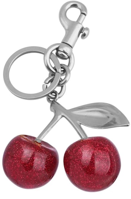 Tashanger / Sleutelhanger - Kers 'Cherry' Rood/Zilver | 11,6 x 6,5 cm | Resin/Staal
