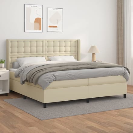 vidaXL - Boxspring - met - matras - kunstleer - crèmekleurig - 200x200 - cm