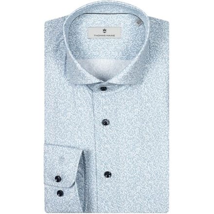 Thomas Maine Overhemd Mountain Fantasy Pattern Roma Modern Kent Poplin Lichtblauw-Wit / male