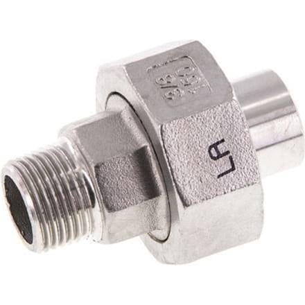 Rechte Koppeling  R3/8'' Buitendraad X 17,2mm met Laseinde RVS met Vlakke Afdichting PTFE 16bar