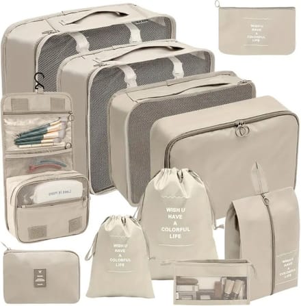 Nivard Koffer Organizer Set - Packing Cubes - Compressie - Travel - Compression - Set - Beige 11 stuks