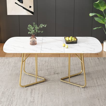 REDOM Eettafel 140/180*80 cm van MDF met marmerstructuur, uitschuifbaar, gouden metalen poten, modern