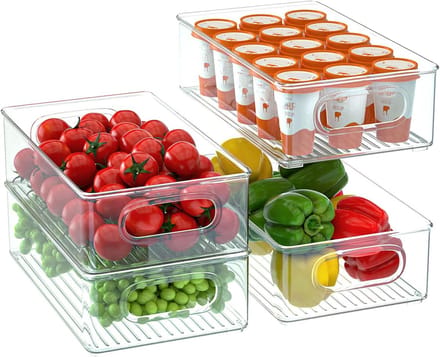 Solidchoice - Set van 4 Duidelijke Koelkast Organisers met Handvatten