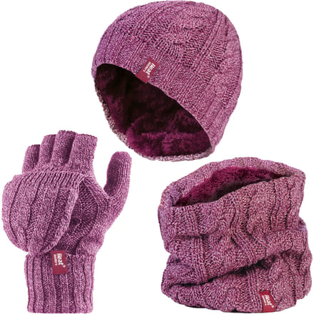 Heat Holders dameshoed, nekwarmer handschoenen set - Roos