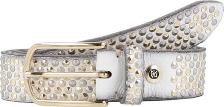 b.belt Leren Riem Nietengürtel Zoe Gold W100 Cream-White Wit