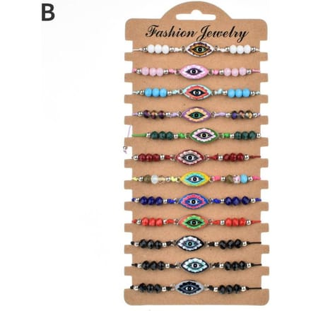 12 stuks/set Boheemse boze oog verstelbare handgeweven kralenarmband beige