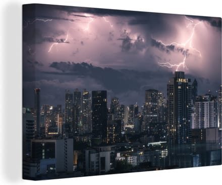 Canvas Schilderij Onweersbui boven Bangkok - 90x60 cm - Wanddecoratie