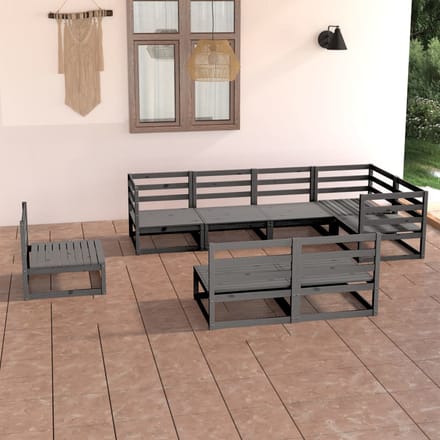 vidaXL - 8-delige - Loungeset - massief - grenenhout - grijs