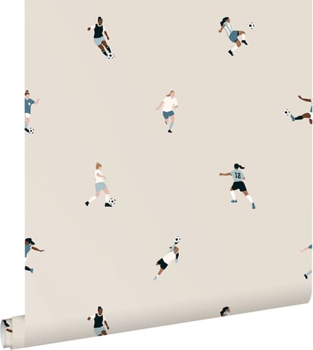 ESTAhome behang voetbalspeelsters beige - 50 x 900 cm - 131282