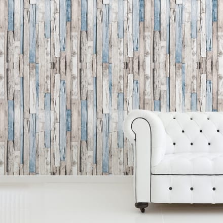 Walplus Houtstroken - Muur Decoratie Sticker - Grijs/Blauw - 4 bladen van 60x90 cm
