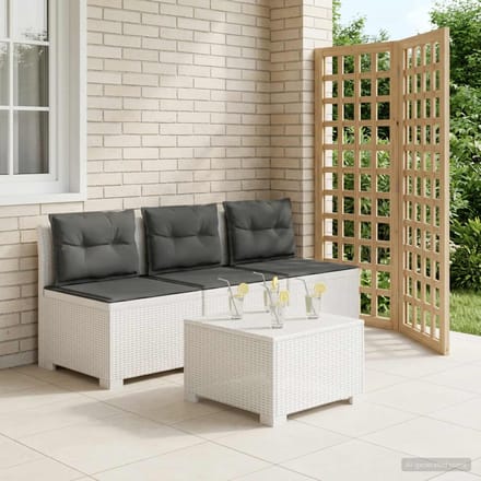 vidaXL - 3-Zits - Tu - bank - met - Kussens - Rattan - Look - 3-zits - PP - Wit