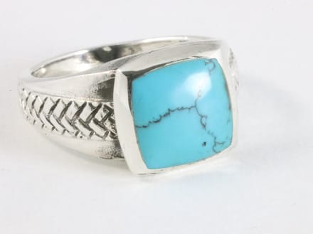 Zware bewerkte zilveren ring met blauwe turkoois - maat 20