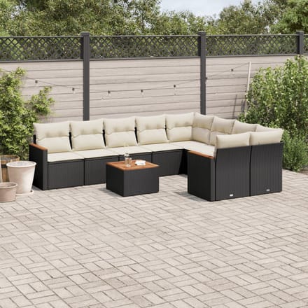vidaXL - 10-delige - Loungeset - met - kussens - poly - rattan - zwart