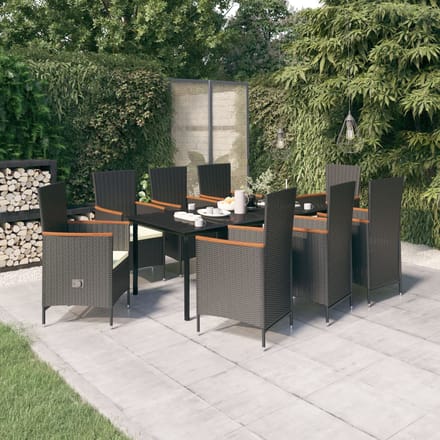 vidaXL - 9-delige - Tuinset - met - kussens - zwart
