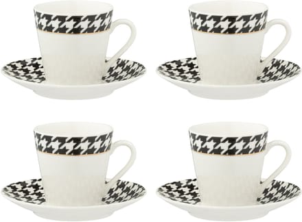J-Line koffietas + bord Pied-Poule - porselein - wit - doos van 4