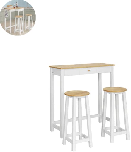 Bartafel keuken - Bartafel Set - Barkruk - Barstoel - Keukenstoel - Voetsteun - Wit