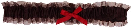Kousenband Zwart met Organza & Bordeauxrood Strikje - 33cm Elastisch