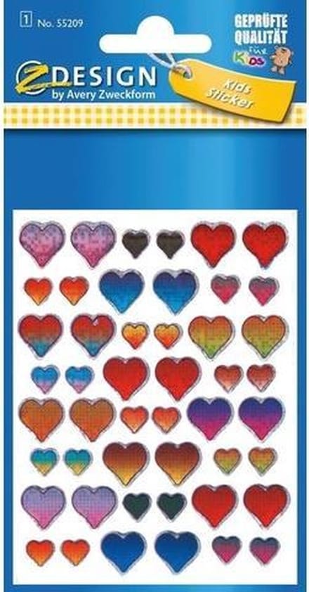 Avery Stickervel Hartjes Junior 7,6 X 12 Cm Papier 48-delig