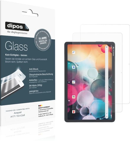 dipos – 2x Matte Pantserfolie geschikt voor Acepad A171 10.4 Zoll | 9H Screenprotector