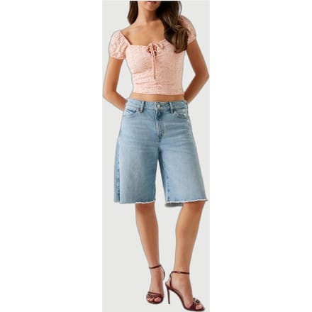 GUESS  Eco Eliane Ss Puffed Top Peach Creme Multi Taglia: M | Magliette intime Outlet | Donna | Arancia