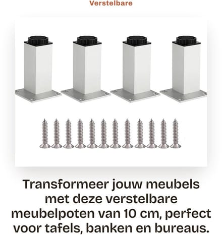 Dailygoods- Meubelpoten 10 cm - Verstelbaar - Aluminiumlegering - Antislip - Set van 4 - Roestbestendig