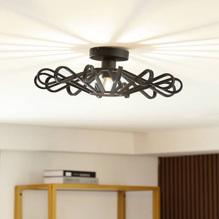 Lindby - plafondlamp - 1licht - IJzer - H: 14 cm - E27 - zwart