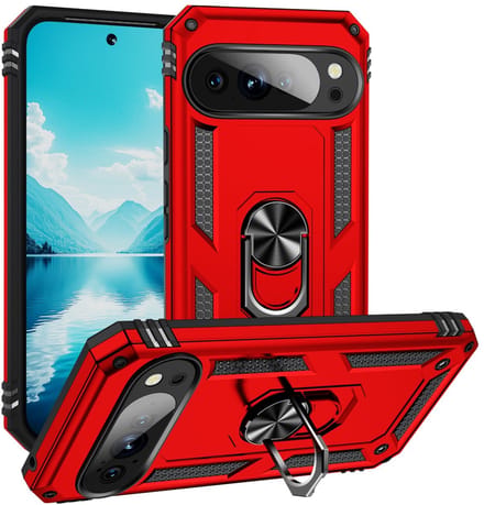 MobyDefend Hoesje - Geschikt voor Google Pixel 10 / Google Pixel 10 Pro - Pantsercase Met Draaibare Ring - Rood